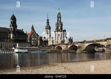 La Cathédrale de Dresde (Dresden) et la Hofkirche (Château Residenzschloss) à Dresde, Saxe, Allemagne. Banque D'Images