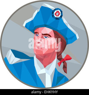 Style Polygone faible illustration d'un patriote américain Minuteman à jusqu'à l'ensemble du côté intérieur du cercle. Banque D'Images