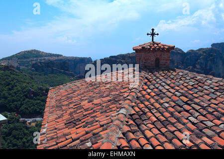 Vue depuis le monastère de Varlaam, les Météores, Thessalie, Grèce Banque D'Images