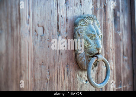 Portes avec heurtoir en forme de tête de lion Banque D'Images