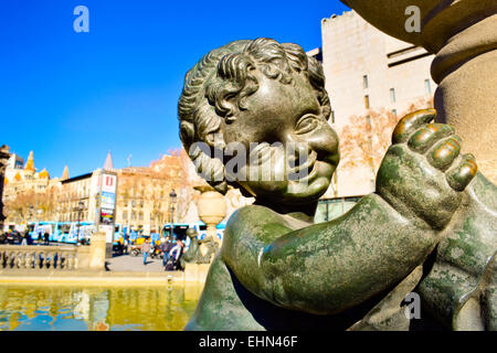 La Plaça Catalunya. Barcelone, Catalogne, Espagne. Banque D'Images
