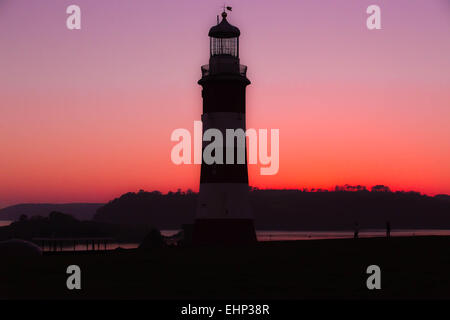 Smeaton's tower lighthouse plymouth au coucher du soleil Banque D'Images