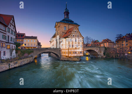 Bamberg. Ville de Bamberg au coucher du soleil. Patrimoine mondial de l'UNESCO et célèbre pour son aspect médiéval. Banque D'Images