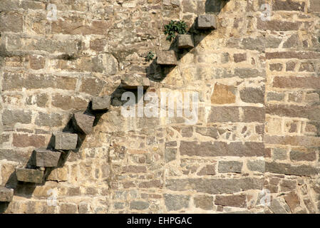 Détails architecturaux de 400 ans ruiné Golconda fort,Hyderabad, Inde Banque D'Images