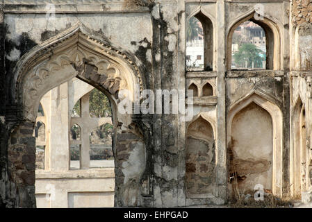 Détails architecturaux de 400 ans ruiné Golconda fort,Hyderabad, Inde Banque D'Images