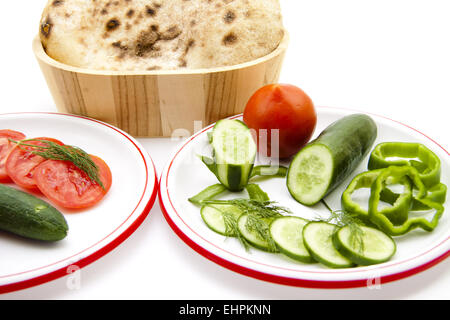 Concombres et tomates fraîches Banque D'Images