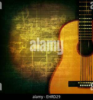 Abstract green grunge music background avec guitare acoustique Illustration de Vecteur