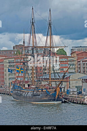 Port de Göteborg, à l'Est Indieman Gotheburg grand voilier, Gota Rivière, Suède, Banque D'Images