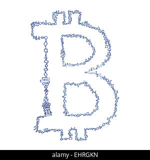 Symbole des bitcoins, des dimensions d'un cryptocurrency numérique, lettre B sur fond blanc. Banque D'Images