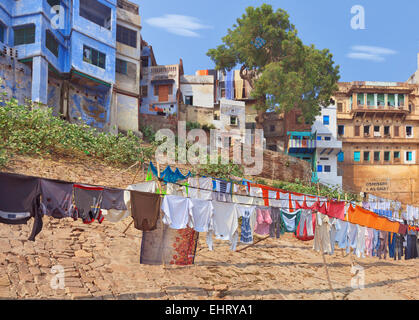 Ville sainte de Varanasi ghats, India Banque D'Images