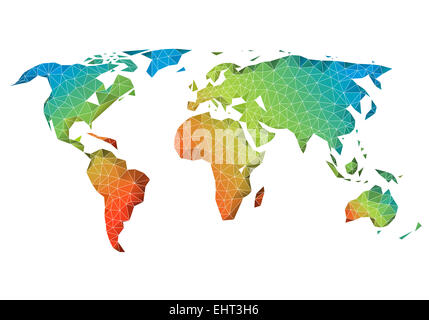 Carte du monde poly faible résumé avec motif géométrique colorée, vector Banque D'Images