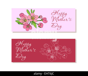 Ensemble de bannières avec des fleurs pour la Fête des Mères Banque D'Images