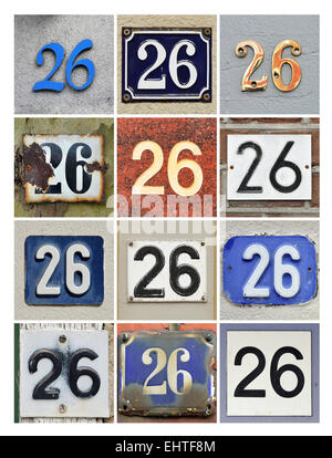 Numéro 26 - Collage de vingt-six numéros de maison Banque D'Images