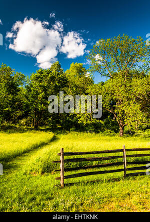 Clôture dans les champs, au champ de bataille National d'Antietam, Maryland. Banque D'Images