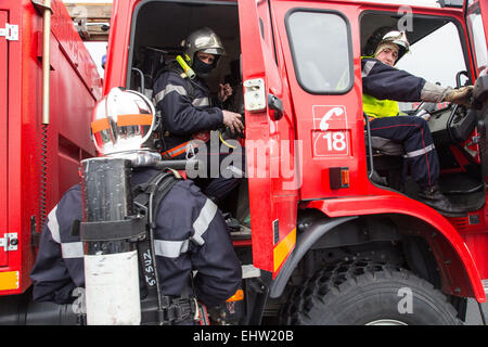 Pompiers DE SAINTE-SUZANNE, Mayenne (53), PAYS-DE-LA-Loire, France Banque D'Images