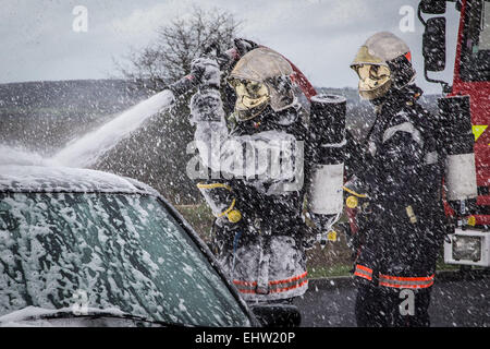 Pompiers DE SAINTE-SUZANNE, Mayenne (53), PAYS-DE-LA-Loire, France Banque D'Images