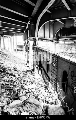 Corbeille sous le pont de la rue Howard à Baltimore, Maryland. Banque D'Images