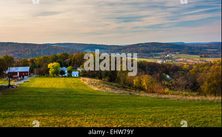 Vue sur collines en milieu rural Frederick Comté (Maryland). Banque D'Images