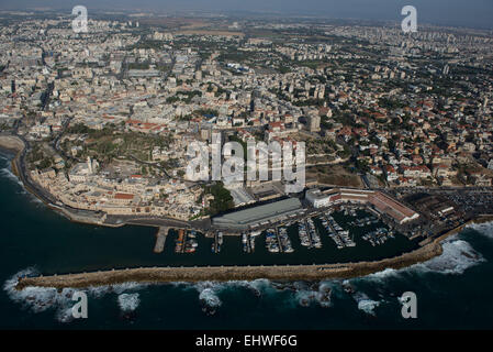 Photographie aérienne du port de Jaffa, Israël Banque D'Images