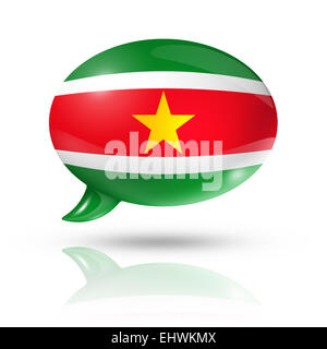 Trois dimensions Suriname drapeau dans un speech bubble isolated on white with clipping path Banque D'Images