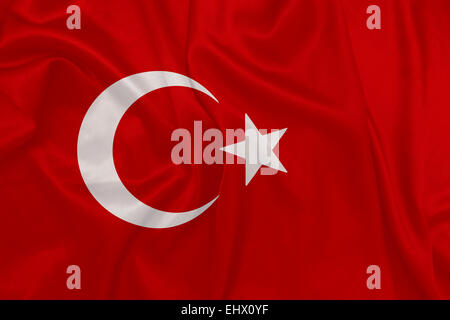 Turquie - en agitant le drapeau national sur la texture de la soie Banque D'Images