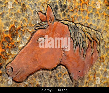 Gravure sur bois Portrait d'un cheval Banque D'Images