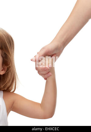 Close up of woman and little girl holding hands Banque D'Images