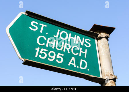 Inscrivez-vous à St John's Church, Islandmagee, construit en 1595 Banque D'Images