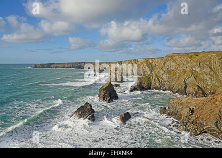 Vue sur la falaise de Bedruthan Steps, Cornwall, UK Banque D'Images