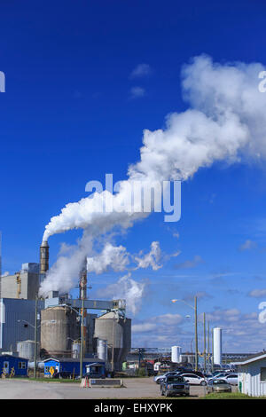 La pollution de l'air par des cheminées à une usine de pâtes et papiers, Terrace Bay, Ontario, Canada Banque D'Images