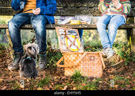 Les enfants ayant un pique-nique, le chien est à regarder Banque D'Images