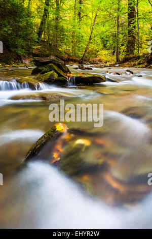 Une longue exposition de cascades le Tucquan Creek, dans le comté de Lancaster, Pennsylvanie. Banque D'Images