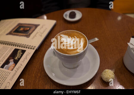 Café blanc plat avec la Nouvelle-Zélande, nationalicon Silver Fern ou Rosetta conception artistique en écume Banque D'Images