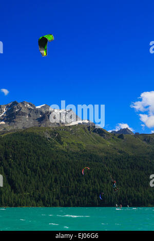 Alpes, montagne, Montagnes, Lac de montagne, l'eau, Kite, kite surf, kite surfer, caper, Haute-engadine, Piz Corvatsch, écran, l Banque D'Images