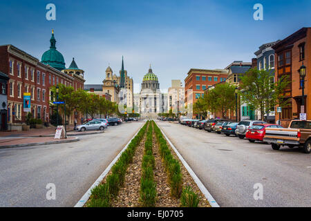 Boutiques sur State Street et du State Capitol, Harrisburg, Pennsylvanie. Banque D'Images