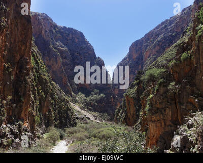 Aradena, de ravin, brook bed, rock, falaise, falaise, mur, montagnes, la Grèce, l'Europe, l'activité, isle, Crète, paysage, paysage, Mediterra Banque D'Images