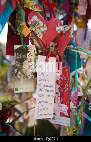 L'ARGENTINE, Buenos Aires, Retiro, jardin japonais, Jardin Japones, messages écrits sur l'arbre des désirs