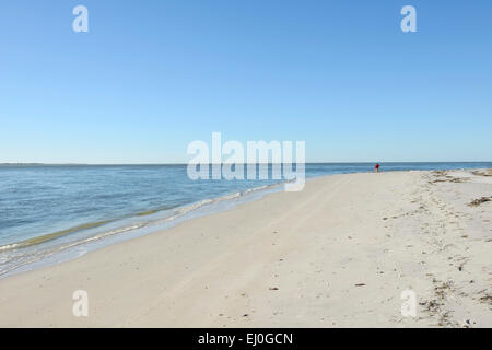 USA, Floride, Charlotte et Lee County, Gasparilla island, lone woman walking on empty beach Banque D'Images