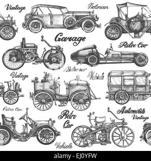 Les voitures. Retro vintage, véhicules sur un fond blanc. croquis Banque D'Images