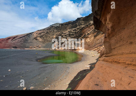 El Golfo, Espagne, Europe, îles canaries, Lanzarote, littoral, paysage volcanique, le lac, vert Banque D'Images