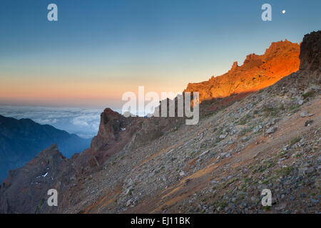 Mirador de los Andenes, Espagne, Europe, îles Canaries, La Palma, parc national Caldera de Taburiente, Vantage Point, matin, moo Banque D'Images