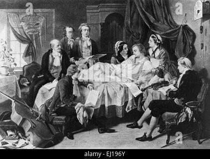 WOLFGANG Amadeus Mozart (1756-1791) scène de mort d'après une peinture de Henry O'Neil à propos de 1860 Banque D'Images