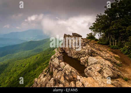 Printemps vue depuis peu nuageux Stony Man Cliffs dans le Parc National Shenandoah, en Virginie. Banque D'Images