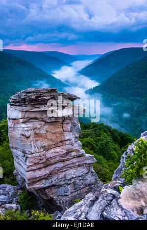 Brouillard dans l'Canyon Blackwater au coucher du soleil, vu du point de Lindy, Blackwater Falls State Park, West Virginia. Banque D'Images