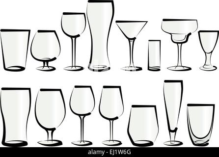 Vector illustration set de lunettes, que vous pouvez trouver dans un bar ou un restaurant. Tout genre, pour toute utilisation, pour l'eau, boissons gazeuses, alc Illustration de Vecteur