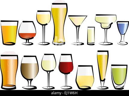 Vector illustration set de lunettes, que vous pouvez trouver dans un bar ou un restaurant. Tout genre, pour toute utilisation, pour l'eau, boissons gazeuses, alc Illustration de Vecteur