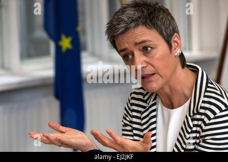 Copenhague, Danemark, le 20 mars 2015 : "Nous voulons nous assurer que les impôts sont payés dans le pays où le revenu est gagné," a déclaré Mme Margrethe Vestager, commissaire européen à la concurrence, lors d'un point de presse cet après-midi à Copenhague : OJPHOTOS Crédit/Alamy Live News Banque D'Images