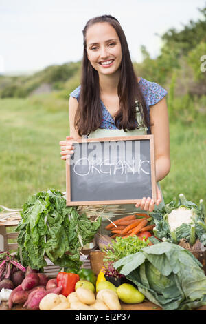 Les légumes bio vente jolie brunette Banque D'Images