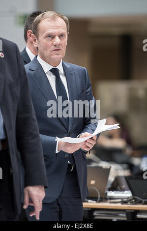 Bruxelles, Bxl, Belgique. Mar 20, 2015. Donald Tusk, le président du Conseil européen lors de la deuxième journée de la réunion du Conseil européen de l'administration centrale de l'UE à Bruxelles, Belgique le 20.03.2015 par Wiktor Dabkowski Wiktor Dabkowski/crédit : ZUMA Wire/Alamy Live News Banque D'Images