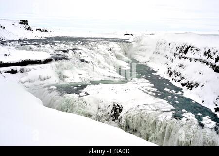 Cascade de Gullfoss l'Islande en hiver Banque D'Images